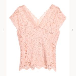 H&M pink lace cap short sleeve v-neck crop top